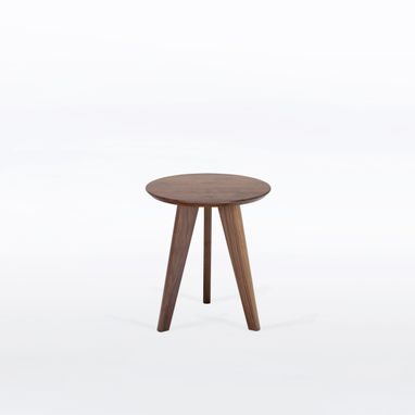 Custom Made Round Side Table With Three Legs, Handmade In Solid Walnut Wood