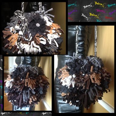 Custom Made Round Rag Purse,Crochet,Knit,Upcycle,Rhinestone Flower,Custom Made,One Of A Kind