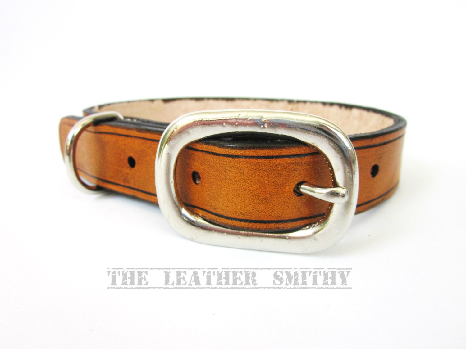 Buy Hand Crafted Tan Leather Dog Collar 3/4 Inch Wide Handmade Medium
