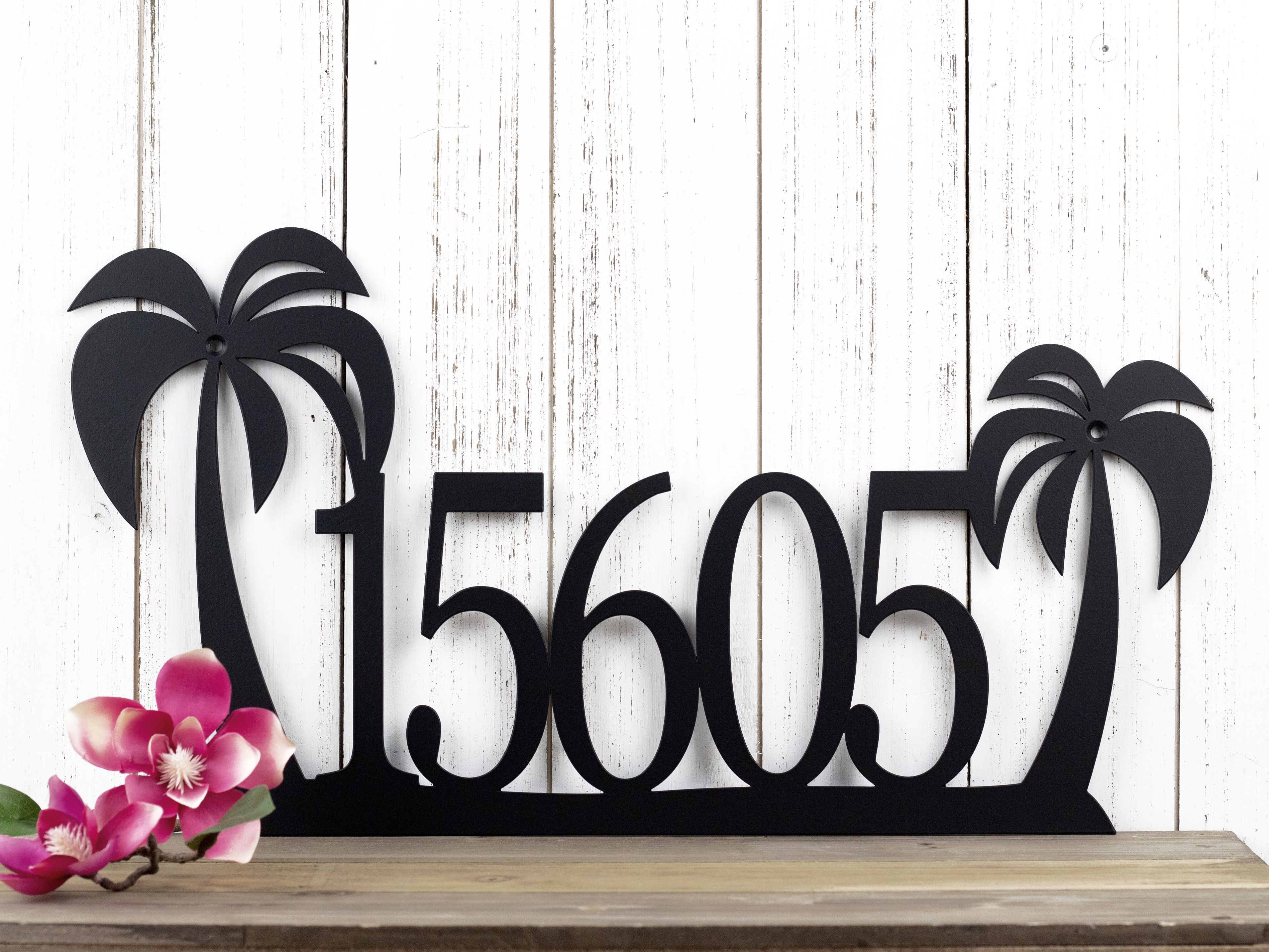 Details about   Personalized Palm Trees Metal House Number Address Black Sign