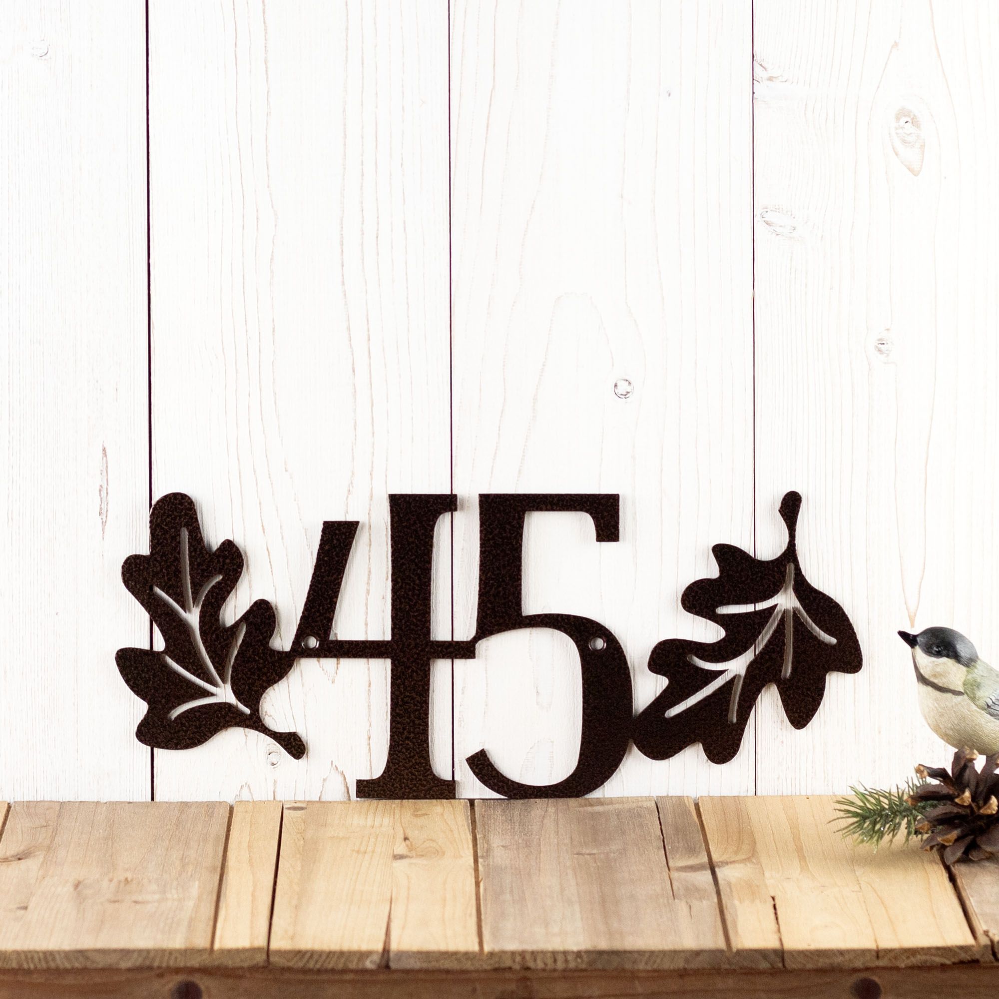 Buy Hand Made House Number Metal Sign With Autumn Oak Leaves, made to