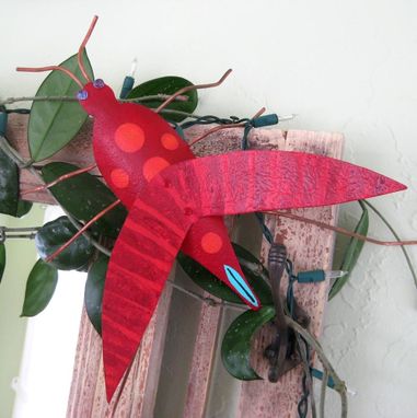 Custom Made Handmade Upcycled 3d Metal Grasshopper Sculpture In Red
