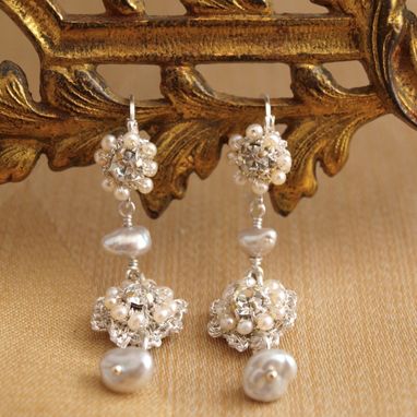 Custom Made Baby's Breath Earrings | Silver Floral Lace Drop Earrings With Pearls