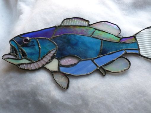 Custom Made Blue And Purple Stained Glass Large Mouth Bass
