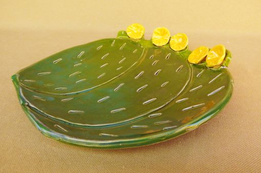 Custom Made Large Cactus Spoon Rest, Serving Plate, Prickly Pear With 3-D  Flowers,