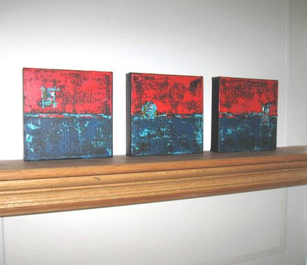Custom Made Red And Turquoise Abstract Paintings, Triptych, Original Acrylic On Canvas