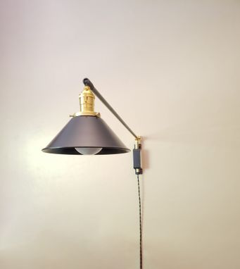Custom Made Swinging Wall Sconce - Plug In Adjustable Reading Light - Matte Black & Brass - Kitchen Table