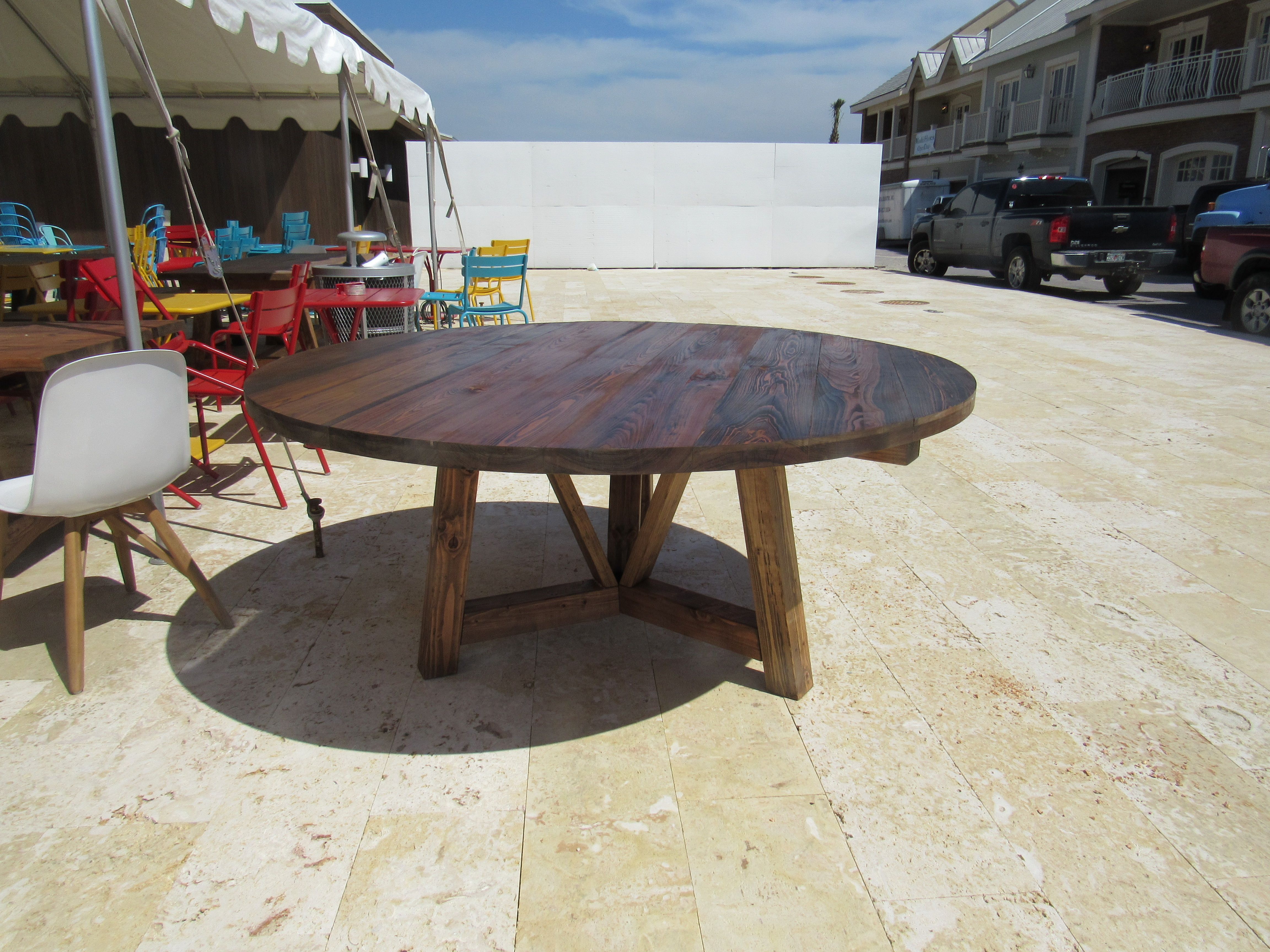 Buy A Custom Made Salvaged Wood Beam Round Dining Table Made To