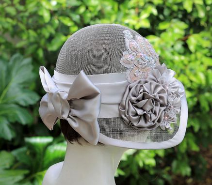 Custom Made 1920s Vintage Style Summer Cloche Wedding Hat Pearls Sequins Lace