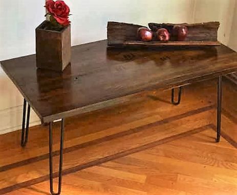 Custom Made Reclaimed Oak Wood Coffee Table With Hairpin Legs