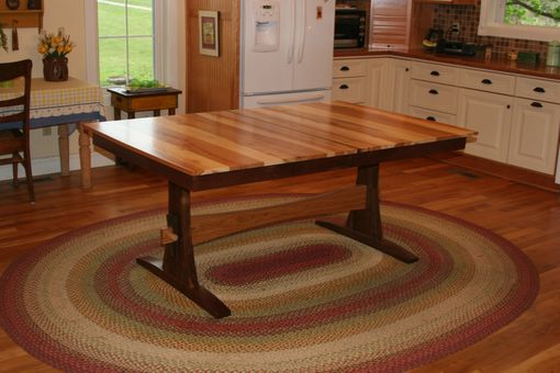 Custom Made Expanding Farmhouse Table, Trestle Table, Table With Leaves, Solid Wood, Walnut, "Hickory Ridge"