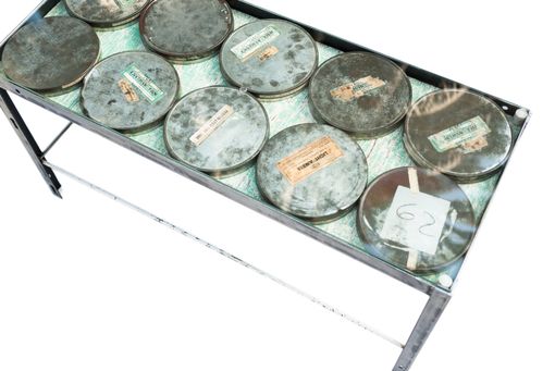 Custom Made Film Canister Coffee Table With Glass Top