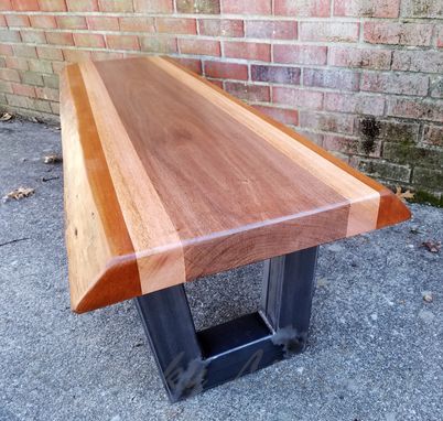 Custom Made Live Edge Bench- Coffee Table- Mahogany- Steel- Industrial- Modern- Rustic- Stripes- Natural Wood