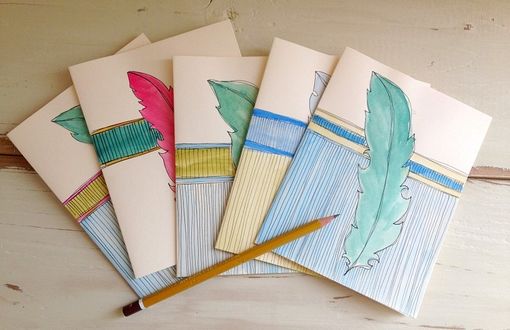 Custom Made Hand Illustrated Feather Note Cards