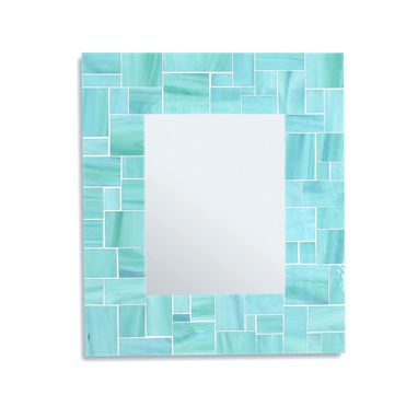 Custom Made Decorative Sea Green Mosaic Bathroom Wall Mirror In Stained Glass Tiles
