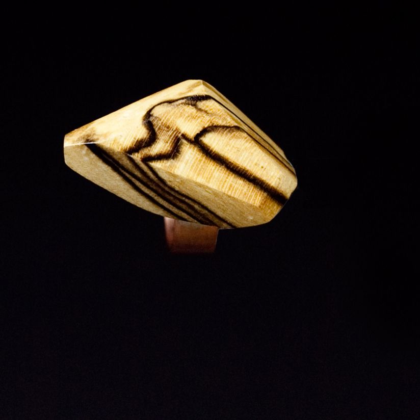 Handmade Spalted Maple Wearable Sculpture Ring With Sterling Silver