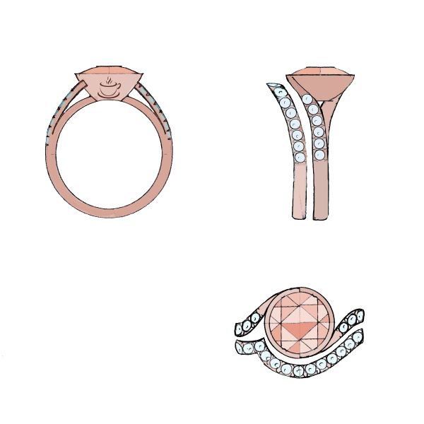 The pink morganite and cognac diamond accents are set in blushing rose gold.
