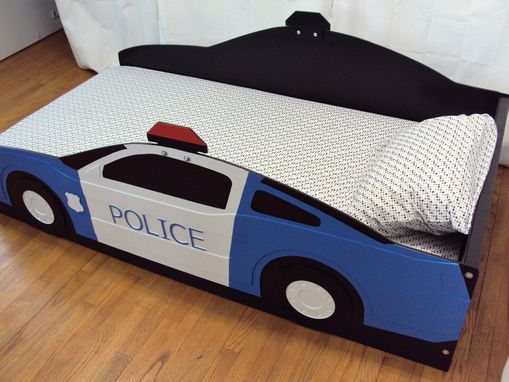 Custom Made Police Car Twin Kids Bed Frame - Handcrafted - Police Themed Children's Bedroom Furniture