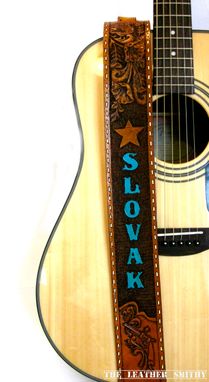 Custom Made Hand Tooled And Painted Custom Western Leather Guitar Strap
