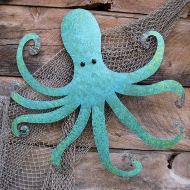 Custom Made Large Metal Octopus Wall Sculpture Ocean Wall Decor Teal Aqua Blue 30 X 30 Beach House Wall Art