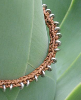 Custom Made Bracelet / Anklet / Men's Bracelet:  Braided Brown Leather Cord With Silver  Beads