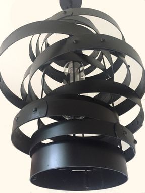 Custom Made Vortex, Recycled Wine Barrel Steel Rings, Metal Hoops Pendant Light