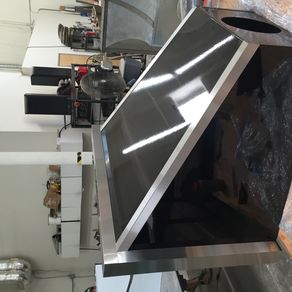 Buy Hand Crafted #32 Black Range Hood With Brass And Stainless Steel  Straps, made to order from Reception Counter Solutions