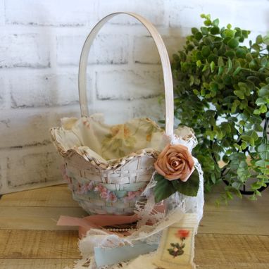 Custom Made Pink And Green Shabby Chic Decor Rose Basket