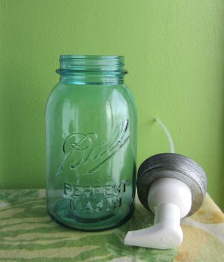 Custom Made Upcycled Blue Ball Mason Quart Jar Foaming Soap Dispenser