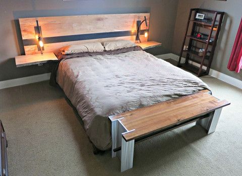 Buy Hand Made Maple And Steel Headboard Handmade Lights, made to order from Donald Mee Designs | CustomMade.com