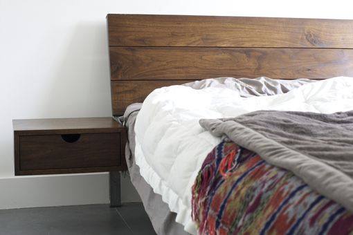Custom Made Walnut And Steel Bed With Floating Night Stands