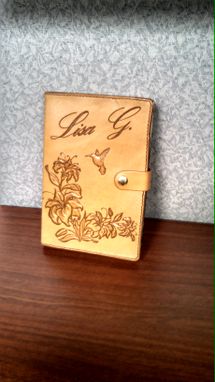 Custom Made Leather Travel Journal With Eiffel Tower And Lilies