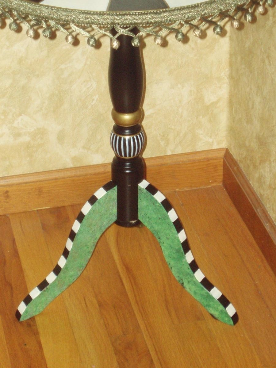 Handmade Hand Painted Round Pedestal Accent Side Table by Michele