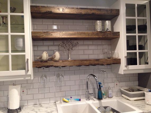 Buy A Hand Made Floating Shelf With A Wine Glass Rack Farmhouse