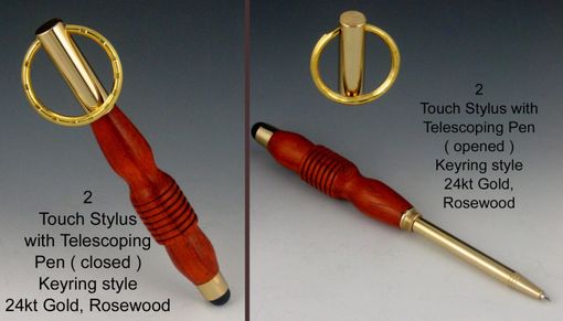 Custom Made Touch Stylus Keyring With Telescoping Mini Pen, Exotic Wood Body, Five Available Colors