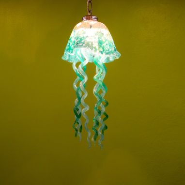 Custom Made Jellyfish Pendant Light - Turquoise White Jellyfish - Blown Glass Lighting - Art Glass Chandelier