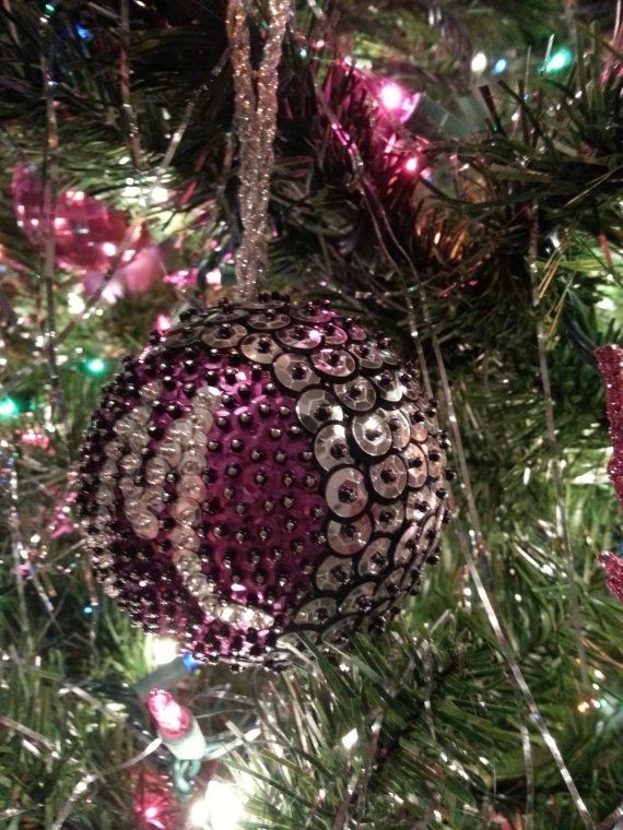 Hand Crafted Sequin Ball Christmas Ornaments Monogram by JMeharg