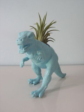 Custom Made Upcycled Dinosaur Planter - Blue Tyrannosaurus Rex With Tillandsia Air Plant