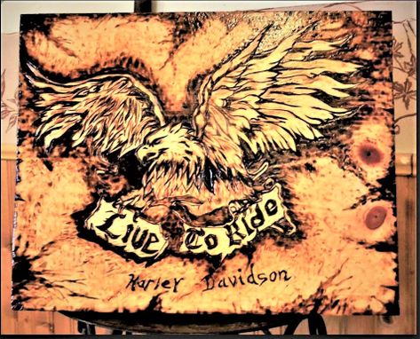 Custom Made Harley Eagle, Custom Art, Wood Burned, Any Image, Any Size, Biker Gift