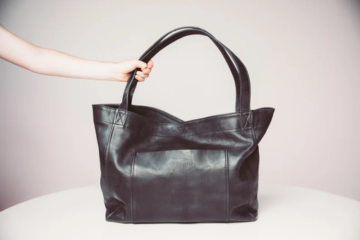Custom Made Black Leather Tote Bag, Leather Grocery Bag Double Handle Soft Large Tote