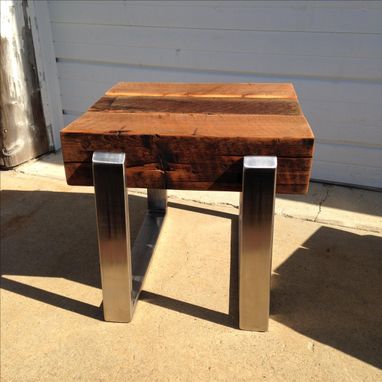 Custom Made Living Room Table Set,  Stainless Steel And 8x8 Beam Coffee Table And End Table