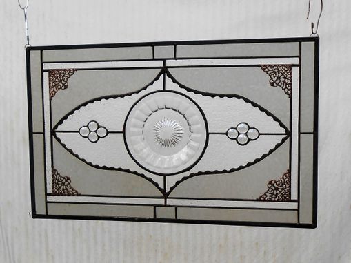 Custom Made Stained Glass Window Panel, Heisey Narrow Flute Pattern Depression Glass Plates