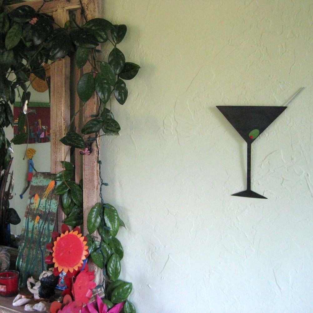 Custom Metal Art Sculpture Martini Kitchen Art Upcycled Metal Wall Bar