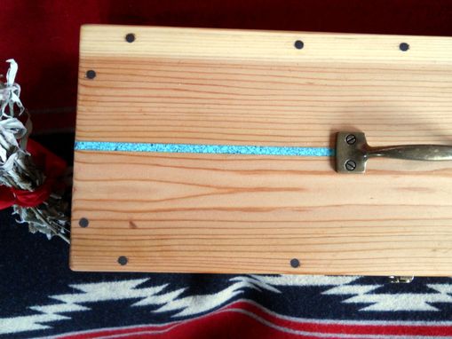 Custom Made Custom Cedar Box With Turquoise Inlay And Antique Brass Hardware