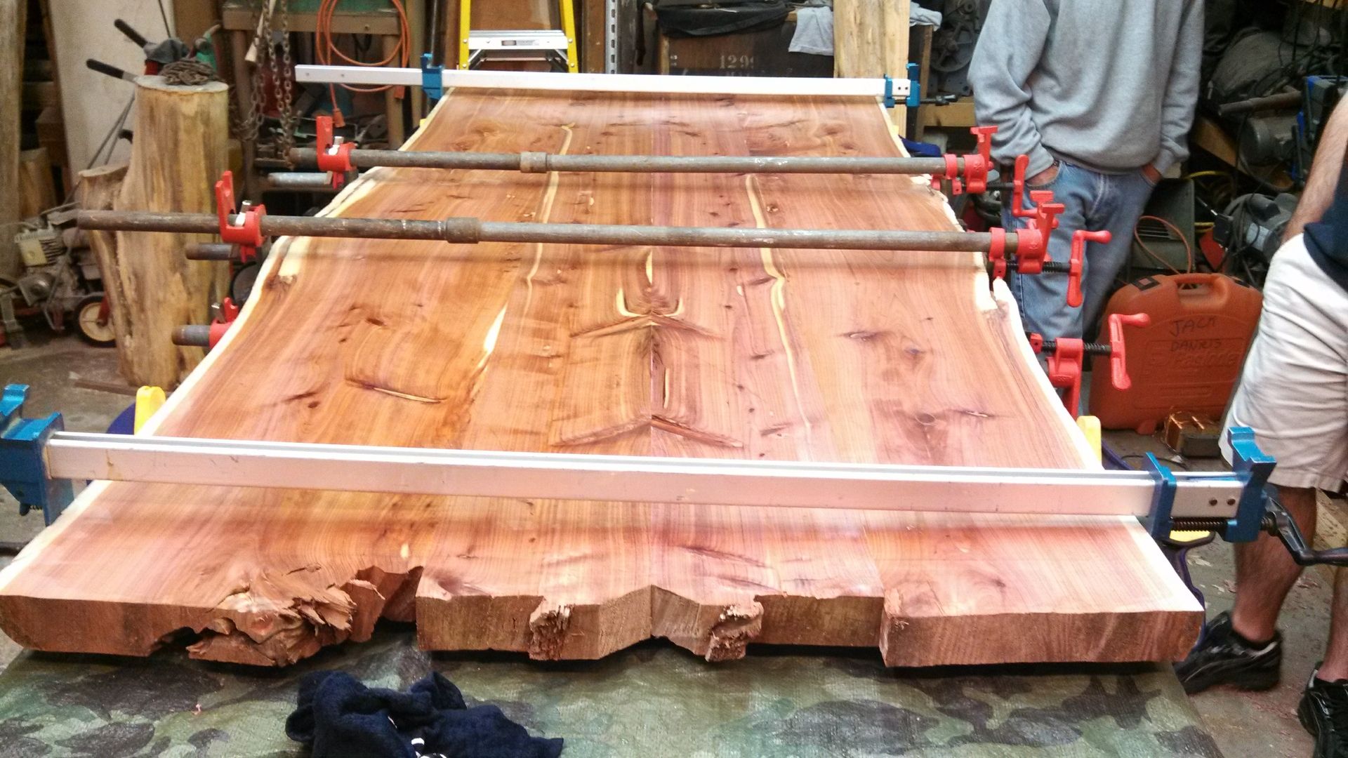 Custom Live Edge Cedar Dining Table And Benches by timbertotables