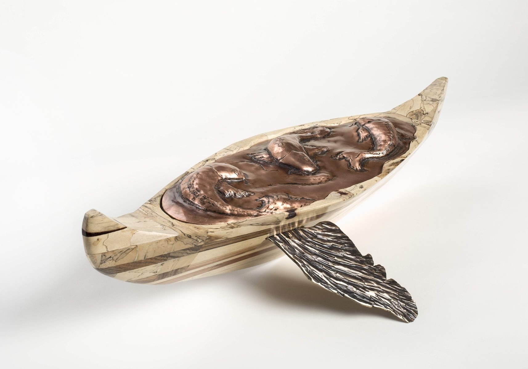 Hand Made Exotic Wood And Copper Boat Sculpture by River Gallery