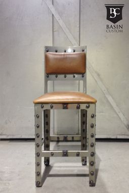 Custom Made Custom 24" Industrial Bar Stools With Upholstered Back