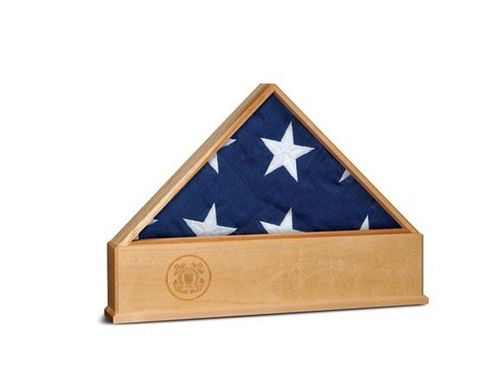 Custom Made Oak Us Flag Display Case With Engraved Us Coast Guard Emblem