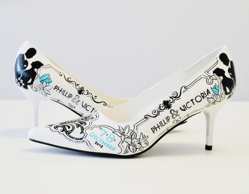 Custom Made Hand Painted Wedding Shoes - Bridal Shoes - Hand Painted Heels- Bridal Couple