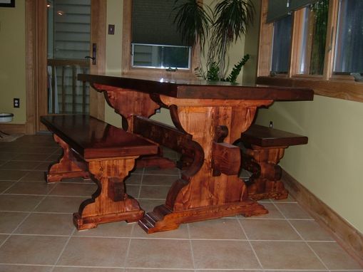 Custom Made Southwestern Trestle Table And Benches